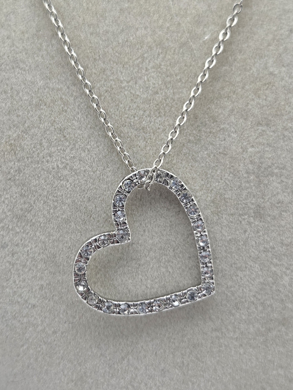 Lia Sophia Silver Tone Crystal Pave Open Heart Pendant Necklace 17"-20"